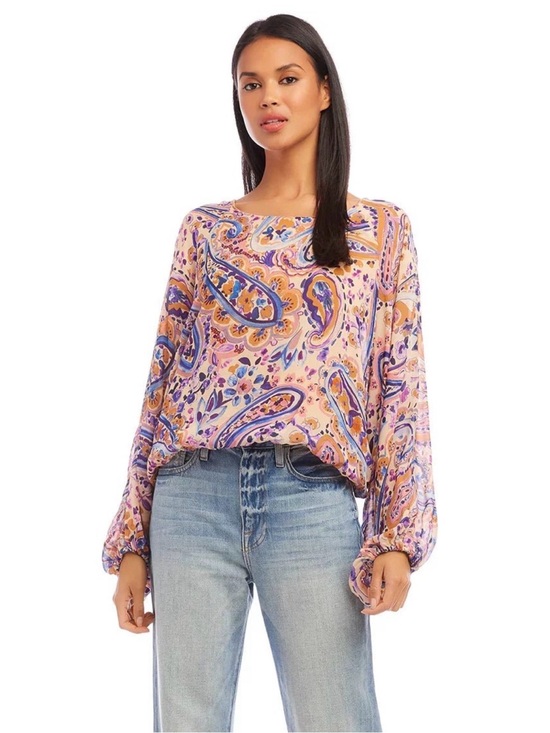 Karen Kane Tops - Karen Kane Majestic Magenta Paisley Blouse Top Size S NWT Balloon Sleeve